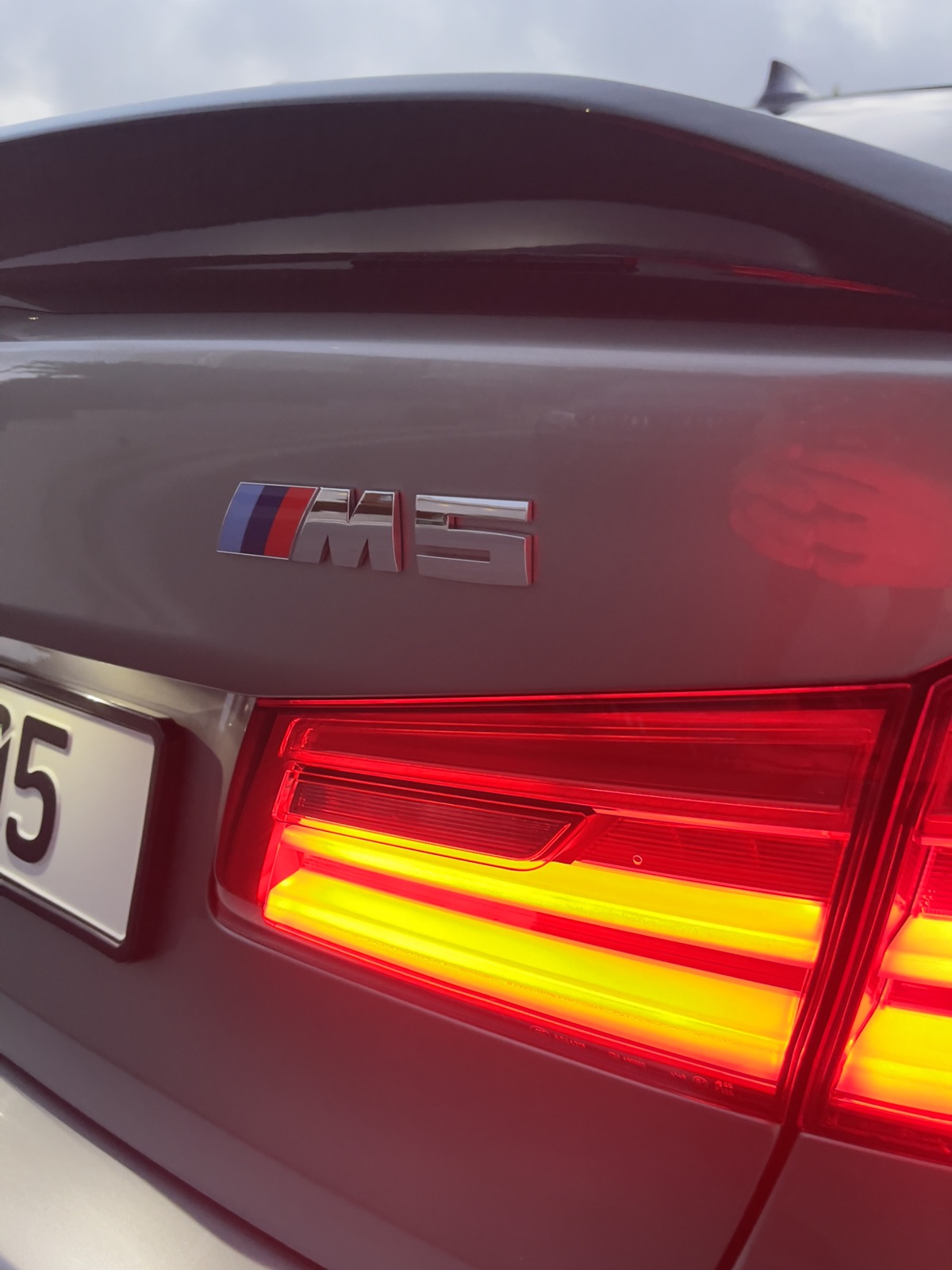 Glossy BMW M5 badge and taillight after paint correction, PG Detailing
